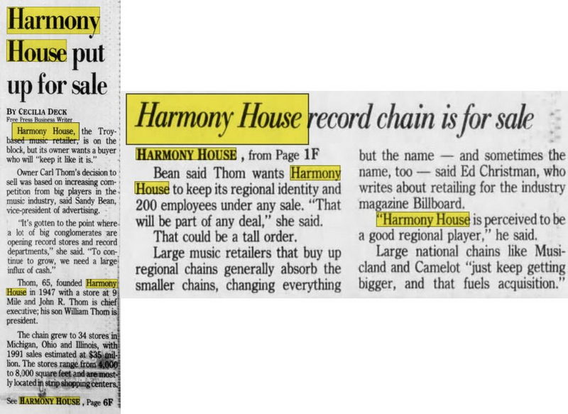Harmony House Records and Tapes - Jan 1993 For Sale (newer photo)